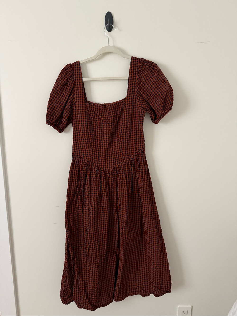 Japna Rust & Black Checked Square-Neck Midi Dress